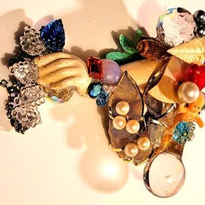 Wendy Gell Art Mini Sculpture Lady Arm with AB Crystal Ball Vintage leaves Baby